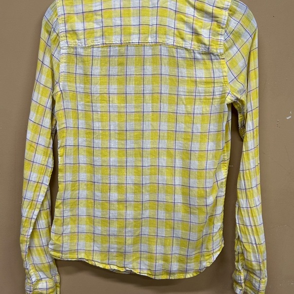 Abercrombie & Fitch Yellow Plaid  Button Up Shirt Lenen Blend  Womens Size M - Picture 2 of 6